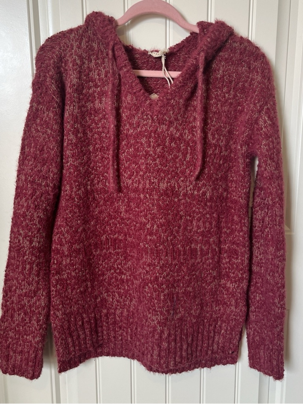 Hem & Thread Marled Rose V-Neck Hooded Sweater